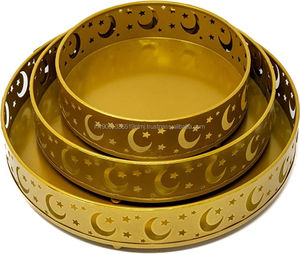 Venta al por mayor personalizado árabe Ramadán lujo oro placas de metal bandejas 2 uds hierro Luna estrella bandeja carne plato Eid decoraciones de mesa - Product Image 5