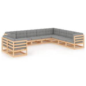 Conjunto de Muebles de Jardín de Madera Natural Sólida, Sofás de Jardín Elegantes de Madera de Pino con Poliéster - Product Image 1
