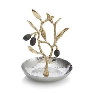 Stylish Metal Serving <b>Plate</b> With Gold Leaf Handles Modern Handmade <b>Decorative</b> Tray For Party Use - Product Image 3