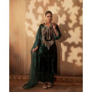 Conjunto de traje de fiesta de trabajo de secuencia de bordado pesado para mujer con trabajo de lentejuelas elegante - Product Image 1