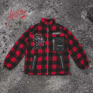 Custom Mens Red Plaid Techwear Fleece <b>Jacket</b> Tactical Streetwear Hip Hop <b>Gothic</b> Sherpa Zip Up Oversized Warm Winter Coat - Product Image 1