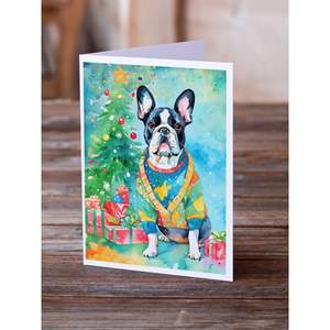 Bouledogue français fantaisiste Cartes de voeux de Noël Pack de 8 A7 Taille 5x7 Cartes de note vierges avec enveloppes - Product Image 2
