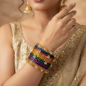 Highest Selling Viral Trendy Multicolor Golden Kashmiri Jhumki <b>Bangles</b> <b>Set</b> Bridal Wedding Party Wear Premium Wholesale Price - Product Image 2