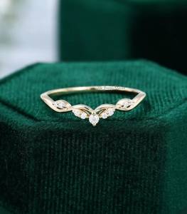 Diamond Wedding band Yellow <b>Silver</b> moissanite curved wedding <b>ring</b> Dainty Art deco Matching <b>Stacking</b> band wedding <b>ring</b> Promise - Product Image 1