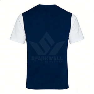Maillot de football pour homme, bleu marine et blanc, col rond, manches courtes, polyester respirant, uniforme d'équipe personnalisé pour adulte - Product Image 2