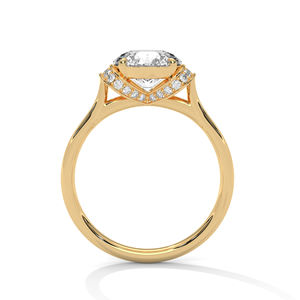 Bague de fiançailles en or avec halo caché de diamants de laboratoire ronds – Solitaire moderne avec diamant d'accentuation latérale pour femme - Product Image 2