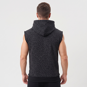 Leopard Printed <b>Men</b> <b>Sleeveless</b> Hoodie Winter Wear Warm Workout Hooded Tank Top <b>Men</b> Breathable Printed <b>Sleeveless</b> <b>Hoodies</b> - Product Image 3