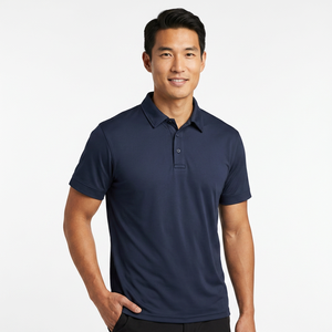 Men's Solid Navy <b>Blue</b> Short Sleeve <b>Polo</b> <b>Shirt</b> Regular Fit Casual Woven Fabric Button Design - Product Image 4