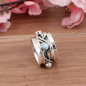 Natural Larimar Garnet Coral 925 Sterling Silver Multi-Gemstone Wedding <b>Statement</b> <b>Ring</b> - Product Image 6