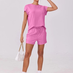 Custom Printed Women Formal Stand Collar 2pc Shorts <b>Set</b> 100% Cotton Eco-Friendly Breathable Wholesale - Product Image 1