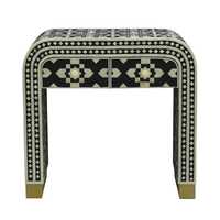 Table d'appoint ronde moderne faite à la main avec incrustations en os et motifs géométriques, à poser au sol, pour baptême et décoration de salon