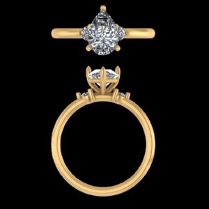 Elegante Anillo de Compromiso con Diamante en Forma de Pera de 1.43 Quilates, Oro Amarillo Sólido de 14k/18k, Anillo de Boda de Tres Piedras, Joyería Fina para Mujer - Product Image 1