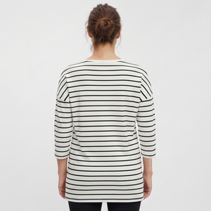 T-shirt long de maternité en coton et polyester à rayures pour femmes, t-shirt d'allaitement surdimensionné, t-shirts de grossesse pour femmes - Product Image 2