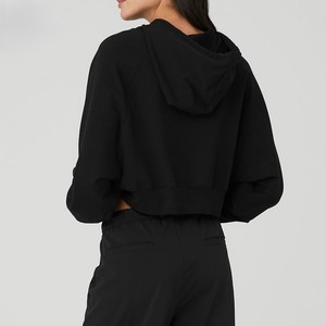 Women's Cropped Hoodie Classic Pullover Sweatshirt with Soft Cotton Blend Fabric Ribbed Trim for Casual Daily Wear - Product Image 6