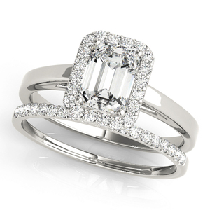 IGI Certified <b>Emerald</b> Cut Lab Grown Diamond Halo Bridal <b>Ring</b> Set 10K 14K 18K Gold 925 935 <b>Silver</b> Fine Jewelry - Product Image 2