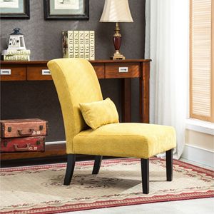 Poltrona Moderna Senza Braccioli in Tessuto Chenille Pisano con Cuscino Giallo per Soggiorno - Product Image 4
