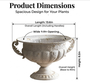 Stone Finish Iron Flower Pot iron urn planter, white faux stone finish. Weather-resistant Indoor/Outdoor - Product Image 6