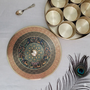 Decorative Brass <b>Masala</b> Dabba with Floral Engraving Handmade Indian Spice Container for Dining Table and Kitchen Home Hotel - Product Image 1