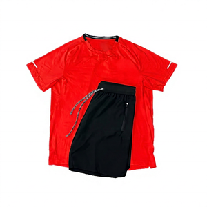 Conjunto Deportivo Informal de Secado Rápido para Hombre, Camiseta Verde Sólida, Pantalones Cortos Negros, Cuello Redondo, Manga Corta, Ropa Deportiva Transpirable para Verano - Product Image 4