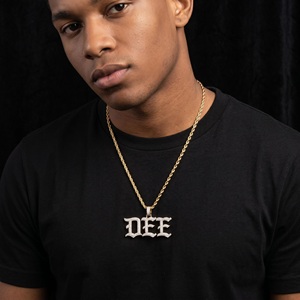 Collar con Colgante de Letra DEF Chapado en Oro con Incrustaciones de Diamantes, Cadena Cubana Estilo Hip Hop para Hombre - Product Image 2
