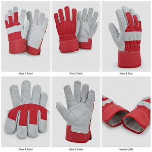 Gants de soudure en cuir de vachette de haute qualité, rouge et gris, avec dos en tissu de coton, robustes, pour travaux industriels et sécurité. - Product Image 5