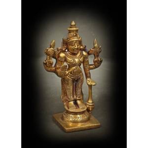 Escultura de latón de 4 pulgadas hecha a mano de Chaturbhuja Bhagawan Vishnu pequeño artículo de regalo indio hecho en India - Product Image 2