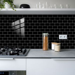 12 pièces noir brillant Peel Stick carreaux de mur auto-adhésif étanche facile à nettoyer bâton dosseret pour cuisine salle de bain facile - Product Image 5