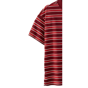 T-shirt décontracté pour homme en tricot à manches courtes, col rond, rayures blanches et bordeaux, 100% coton, confortable et élégant - Product Image 3