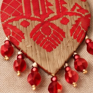 Traditional Red Muga Silk Necklace <b>Set</b> with Handcrafted Pendant and Matching Earrings | <b>Indian</b> Ethnic <b>Jewellery</b> with Floral Moti - Product Image 5