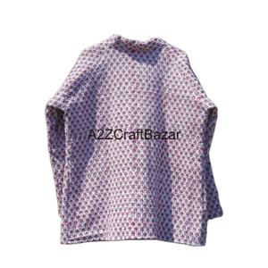 Veste en tricot à imprimé floral écologique pour femmes, tendance, en coton indien matelassé, col en V, rayée, kimono court, respirant, avec ceinture - Product Image 6