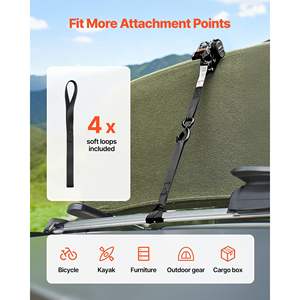 Lot de 4 sangles à cliquet rétractables 1 x 10 pieds, sangles d'arrimage avec crochets en S, résistance à la rupture de 1200 livres, boucles souples pour remorques, toit de voiture, déménagement - Product Image 5