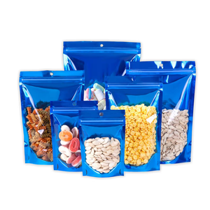 Sachet d'emballage alimentaire professionnel violet, pochette verticale avec fenêtre et fermeture éclair, logo personnalisé imprimé, sachet en Mylar - Product Image 1