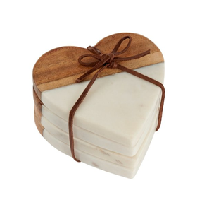 Wood Marble Coaster Heart Shape Round Marble and Wooden Coaster Classic Style Wedding Party Use - Product Image 1