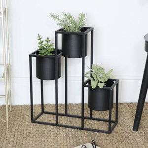 Support de plantes en métal noir robuste à 3 niveaux pour l'intérieur et l'extérieur, support de fleurs multi-pots, décoration pour le salon - Product Image 1