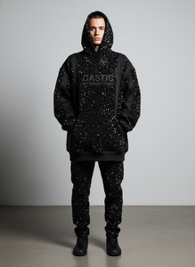 Sweat à capuche zippé en strass pour homme, délavage acide, molleton bouclette 500 g/m² épais, coupe oversize, streetwear, logo personnalisé, marque OEM - Product Image 5