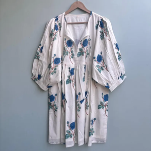 Vestido Midi Informal para Mujer, para Uso Diario, Todas las Temporadas, Tejido 100% Algodón, Liso, Manga Corta, Cintura Imperio, Estilo Babydoll, Cuello en V, Talla Grande - Product Image 1