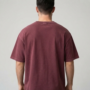 Men's T Shirt Burgundy Acid Wash Text Print Crew <b>Neck</b> Short Sleeve Oversized Fit Casual Streetwear <b>Tshirt</b> - Product Image 2