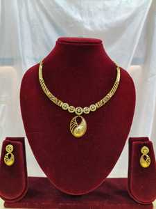 <b>Indian</b> 18K Gold Plated Brass Women's Trendy Lock Design Micro Insert Necklace Set Wedding Party Engagement Anniversary Jewelry - Product Image 2