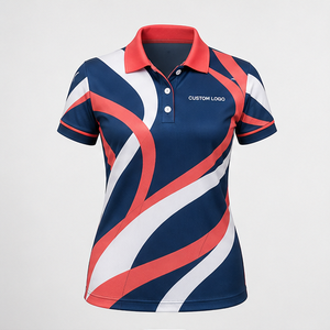 Polo Personalizado para Mujer, Color Azul Marino, Coral y Blanco, con Cinta Ondulada, de Secado Rápido, Transpirable, Manga Corta, Uniforme para Equipo de Golf, WPS-0768 - Product Image 1