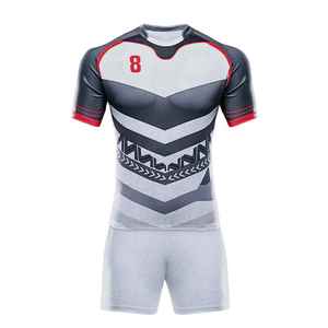 Conjuntos de Camiseta y Pantalones Cortos de Rugby Unisex Personalizados al por Mayor, Servicio OEM, Impresión por Sublimación, Tallas Grandes, 100% Poliéster - Product Image 1