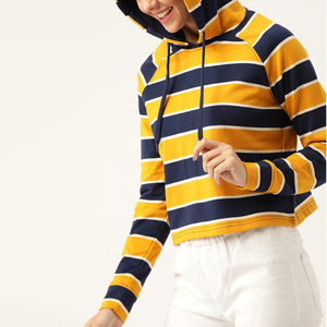 Sweat-shirt court à capuche rayé pour femme, décontracté, à manches longues, en coton tricoté, coupe oversize, pour l'automne - Product Image 3