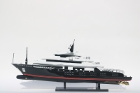 Modelo de Yate a Motor de Madera Alfa Nero Hecho a Mano - Maqueta de Superyate de Lujo para Decoración de Hogar u Oficina