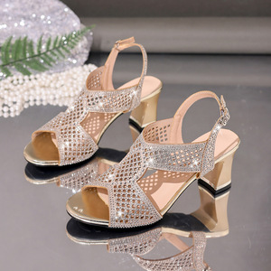 Sexy Elegant Lady Fashion Sandals 2026 Summer New <b>Rhinestone</b> Hollow Open Toe Stiletto High Heel Chain Decor Party Dress Shoes - Product Image 2