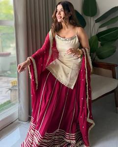 Silk Salwar Kameez Set Heavy Flared Floor-Length Ethnic Outfit with Dupatta for Wedding Graduation Diwali Party Festive Wear - Product Image 3