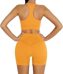 Best Quality Women's Seamless Ribbed Sports Bra and High Waist Biker Shorts Set Quick Dry Stretch Yoga Workout Activewear Set - Product Image 6