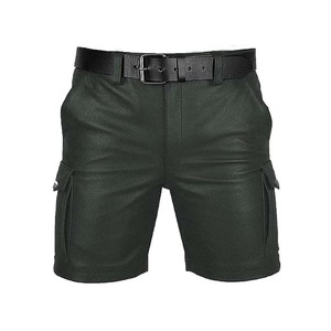 Shorts en cuir de luxe pour hommes, fermeture éclair, couleur unie, écologiques, coupe-vent, respirants, en cuir de vachette souple, coupe confortable, décontractés - Product Image 1