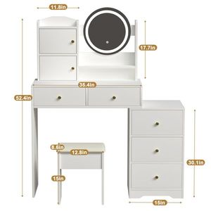 Fashionable Wood Bedroom Dressing Vanity Desk with Cushioned Chair 3 Color <b>Mirror</b> Lights for <b>Makeup</b> - Product Image 3