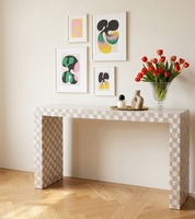 Table console moderne en bois massif à motif géométrique, design minimaliste pour salon, entrée, couloir