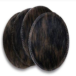 Cowhide Leather Coasters for Drinks with Holder Round Leather Coasters <b>Set</b> of 4 Cups <b>Mugs</b> Mat Pad for Home Kitchen Bar Coasters - Product Image 1