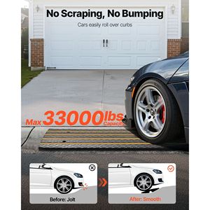33069 Lbs Load Capacity Car Driveway <b>Rubber</b> Curb Ramp with 2.6 Inch Rise Yellow Reflective <b>Strips</b> Curbside Bridge Ramp Suita - Product Image 3